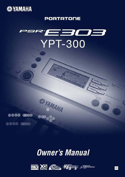 Yamaha PSR-E303/YPT-300 Owner's Manual