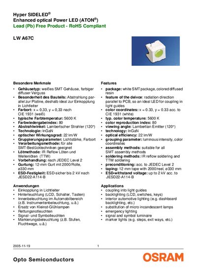 OSRAM LW A67C LED Datasheet