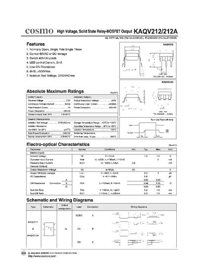 Cosmo KAQV212/212A Datasheet - cover page