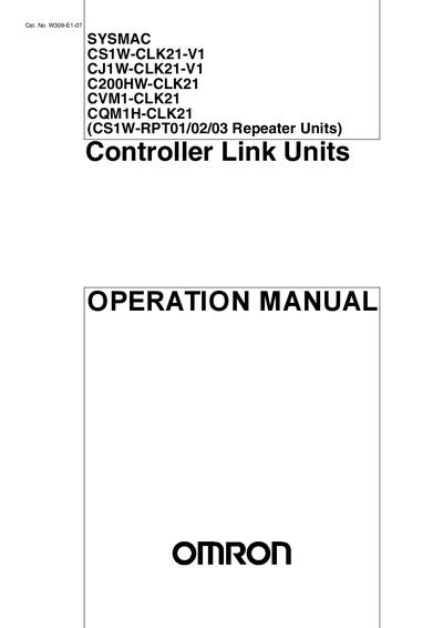 OMRON SYSMAC CS1W-CLK21-V1 CJ1W-CLK21-V1 C200HW-CLK21 CVM1-CLK21 CQM1H-CLK21 (CS1W-RPT01/02/03 Repeater Units)Controller Link Units Manual - cover page