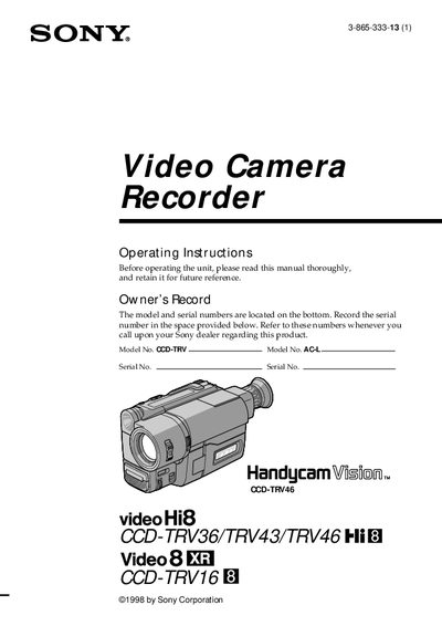 Sony CCD-TRV36/43/46/16 Camcorder User Manual