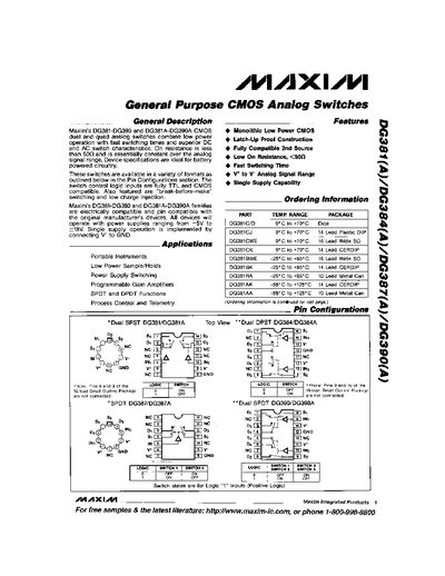 Maxim DG381(A) Analog Switch Datasheet - cover page