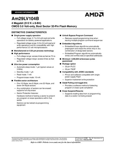 AMD Am29LV104B Datasheet - cover page