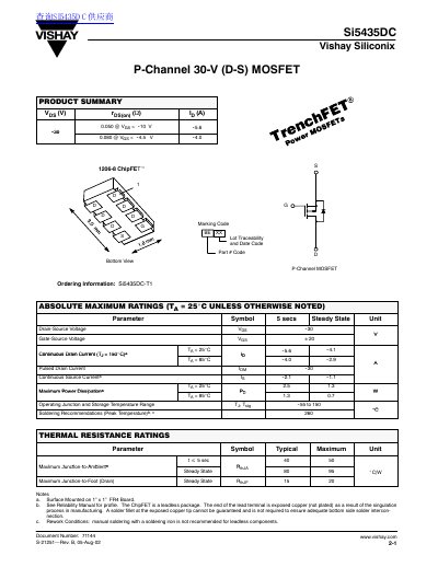 Vishay Siliconix Si5435DC P-Channel MOSFET Datasheet - cover page