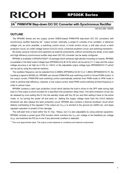 Ricoh RP506K Series Step-down DC/DC Converter Datasheet