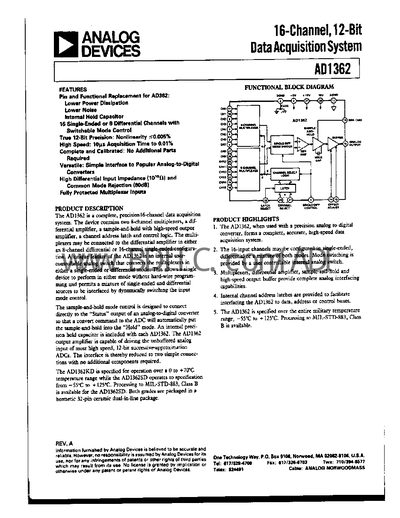 Analog Devices AD1362 Datasheet - cover page