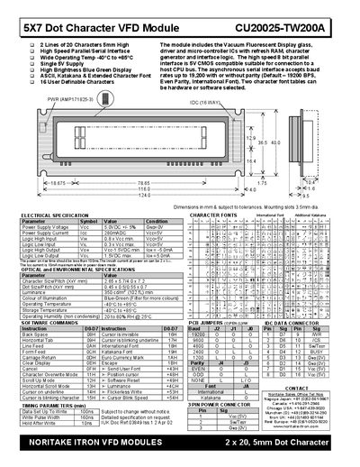Noritake Itron CU20025-TW200A VFD Module Manual - cover page