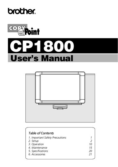 Brother CP1800 Copyboard User's Manual - cover page