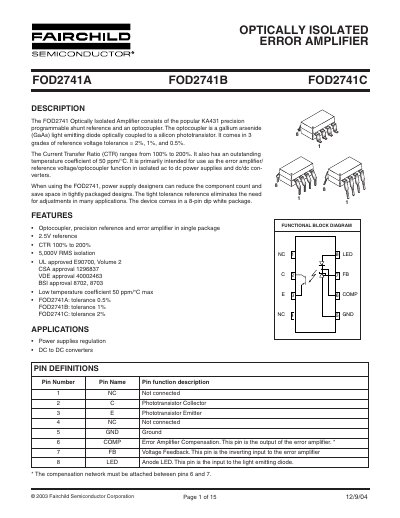 FAIRCHILD SEMICONDUCTOR FOD2741A FOD2741B FOD2741C Manual - cover page