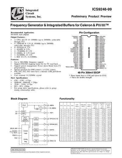 ICS ICS9248-99 Frequency Generator Datasheet - cover page