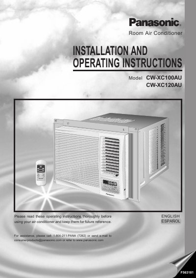 Panasonic CW-XC100AU/CW-XC120AU Room Air Conditioner Installation and Operating Instructions - cover page