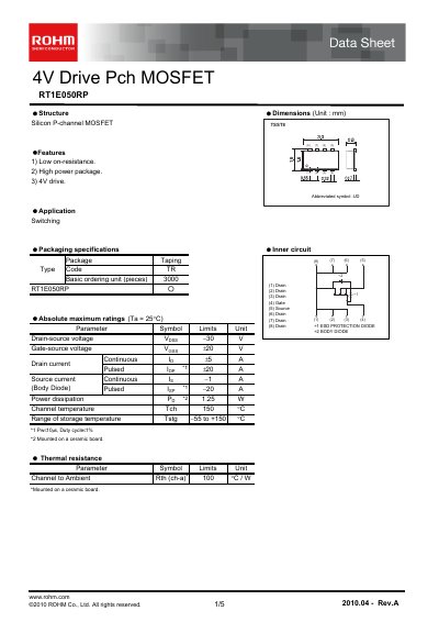 ROHM RT1E050RP Datasheet - cover page