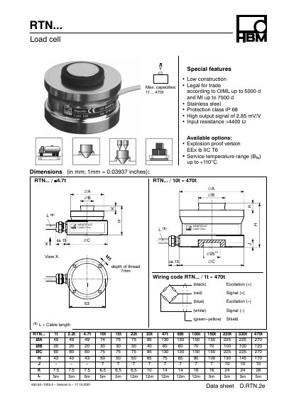 HBM RTN Load Cell Datasheet - cover page
