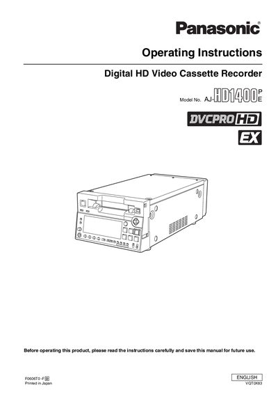 Panasonic AJ‑HD1400P/E Digital Video Cassette Recorder Operating Instructions - cover page
