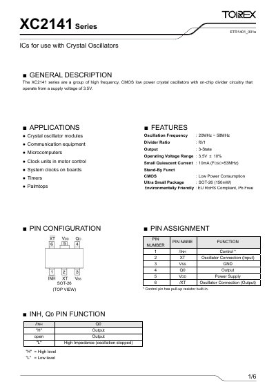 Torex XC2141 Series Crystal Oscillator IC Datasheet - cover page