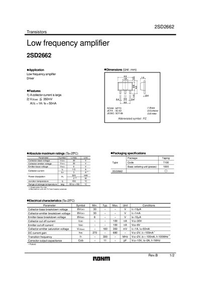 ROHM 2SD2662 Datasheet - cover page