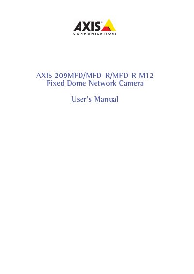 Axis 209MFD/MFD-R/MFD-R M12 Fixed Dome Network Camera User Manual - cover page