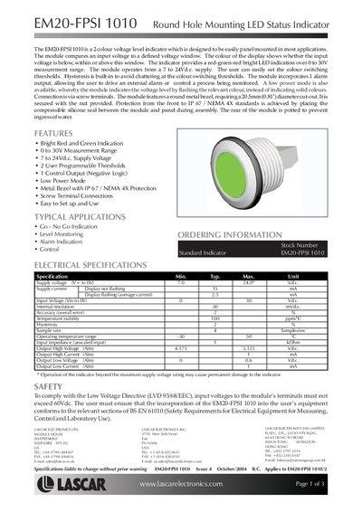 Lascar EM20-FPSI 1010 Datasheet - cover page