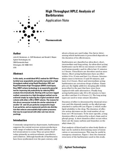 High Throughput HPLC Analysis of Barbiturates Application Note - cover page