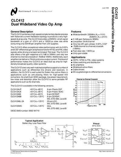 National Semiconductor CLC412 Dual Wideband Video Op Amp Handbook - cover page