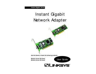 LNKSYS Instant Gigabit Network Adapter EG1032 (32-bit PCI Card) EG1064 (64-bit PCI Card) Manual - cover page
