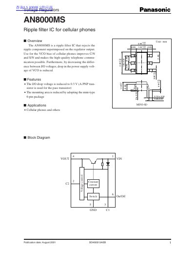 Panasonic AN8000MS Ripple Filter IC Datasheet