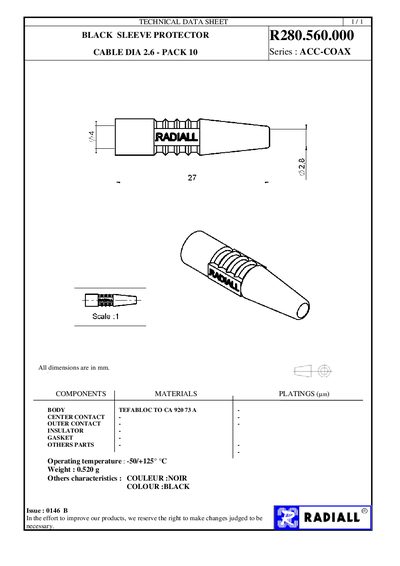 Radiall R280.560.000 Black Sleeve Protector Data Sheet - cover page