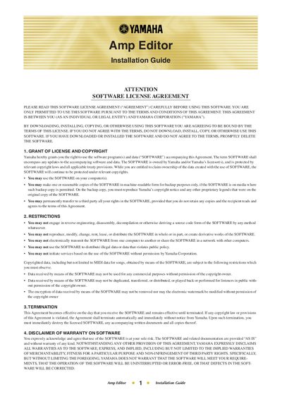 Yamaha Amp Editor Installation Guide - cover page