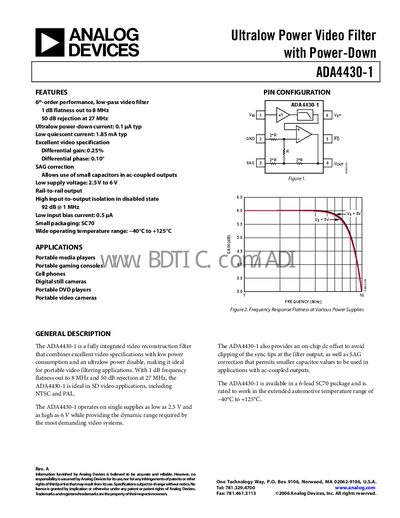 Analog Devices ADA4430-1 Video Filter Datasheet - cover page