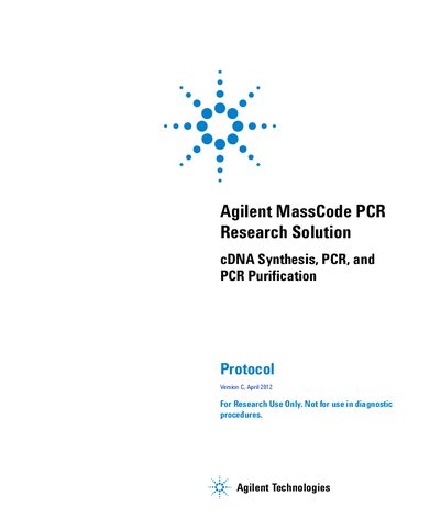 Agilent Technologies MassCode PCR Research Solution - cDNA Synthesis PCR PCR Purification Protocol Rev C guide - cover page