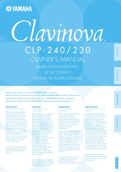 Yamaha CLP-240/230 Clavinova Owner's Manual - cover page