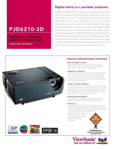 ViewSonic PJD6210-3D Portable XGA DLP Projector Manual - cover page
