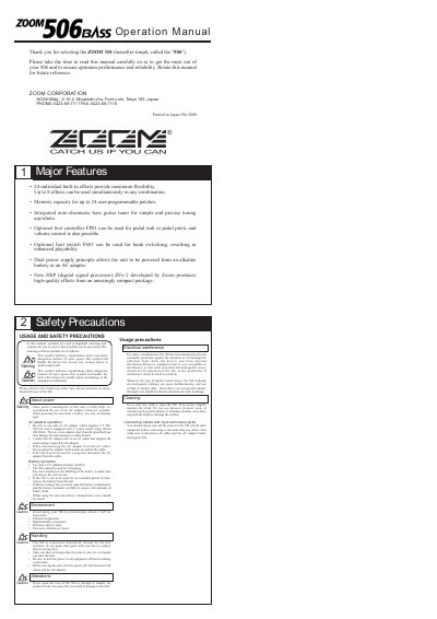 ZOOM 506 Bass Operation Manual - cover page