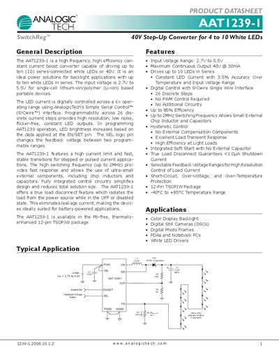 AnalogicTech AAT1239-1 40V Step-Up Converter Datasheet - cover page