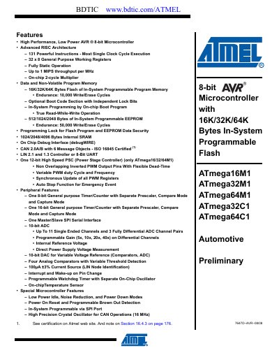 ATMEL Atmel AVR microcontroller ATmega32M1 handbook  - cover page