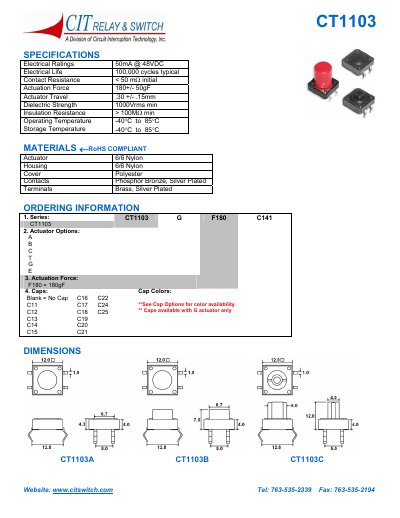 CIT Switch CT1103 Electronic Switch Datasheet - cover page