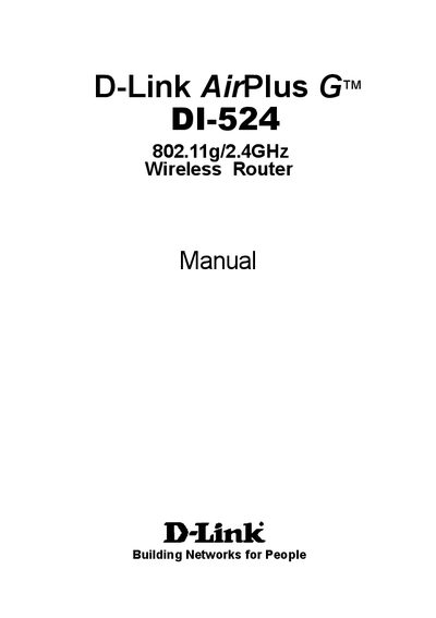 D-Link AirPlus G DI-524 802.11g/2.4GHz Wireless Router manual - cover page