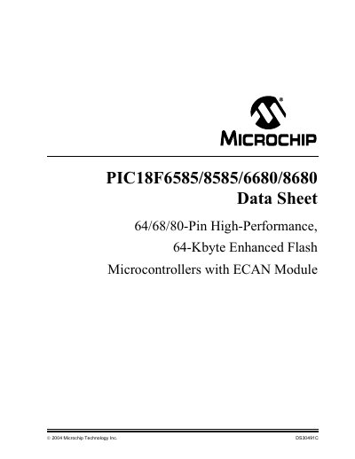 Microchip PIC18F6585/8585/6680/8680 Datasheet - cover page