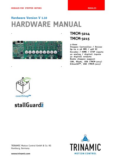 Trinamic TMCM-3214/TMCM-3215 3-Axes Stepper Controller Hardware Manual - cover page
