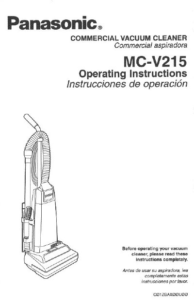 Panasonic MC-V215 Commercial Vacuum Cleaner Operating Instructions - cover page