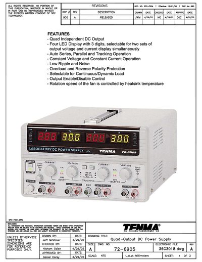 TENMA - OUTPUT MODE CH1 CH2 CH3 CH4 Voltage - cover page