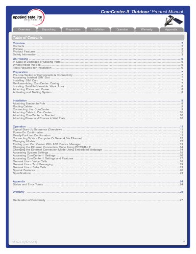 ASE ComCenter-II Outdoor Product Manual - cover page