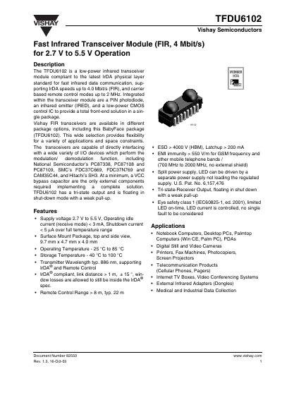 Vishay TFDU6102 Fast Infrared Transceiver Module Handbook - cover page