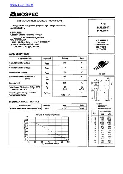 MOSPEC MJE2360T/MJE2361T NPN High-Voltage Transistor Datasheet - cover page