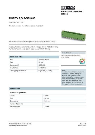Phoenix Contact MSTBV 2,5/8-GF-5,08 Product Handbook - cover page