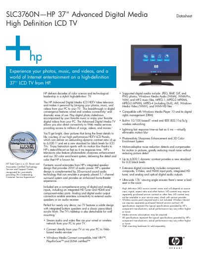 HP SLC3760N 37" Advanced Digital Media LCD TV User Manual - cover page