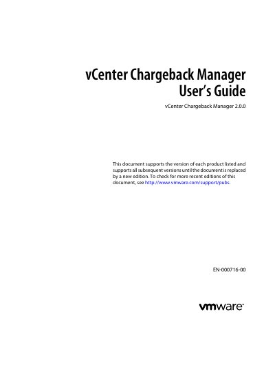 VMware vCenter Chargeback Manager 2.0.0 User's Guide - cover page