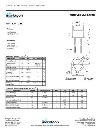 Marktech MT4730W-UBL Datasheet - cover page