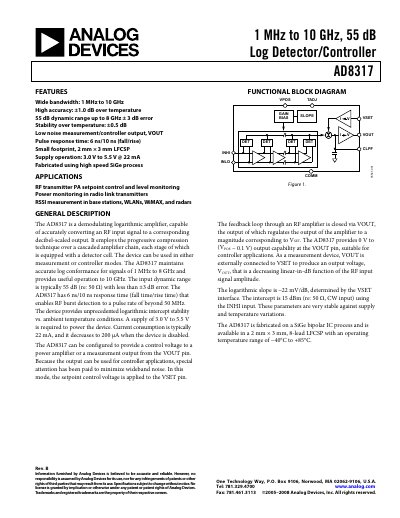 Analog Devices AD8317 Log Detector/Controller Datasheet