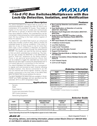 Maxim MAX7356/MAX7357/MAX7358 8‑Channel I²C Switches/Mux Datasheet - cover page